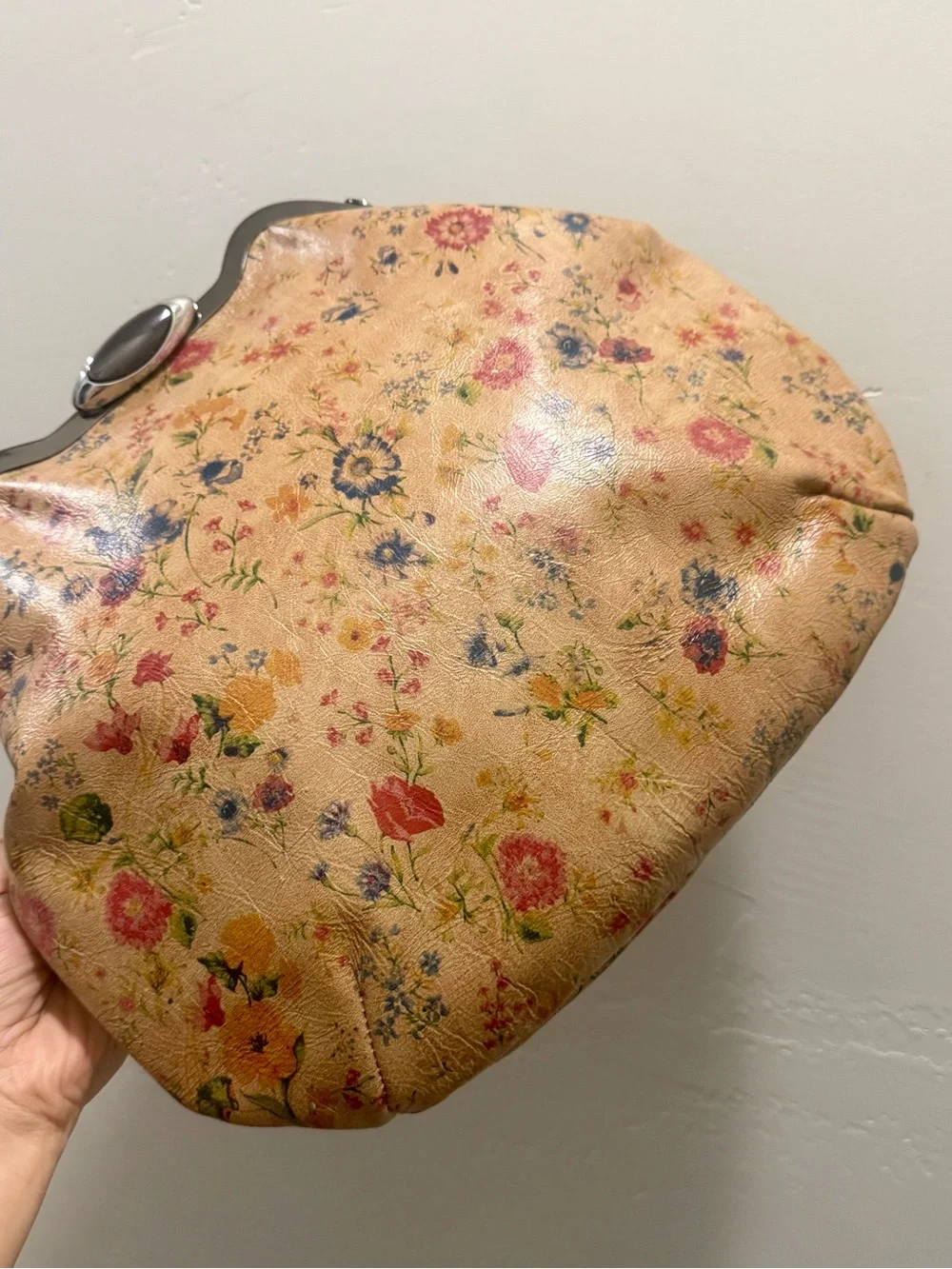 Original Design! Floral Print Italian Leather Handmade Custom Frame Slouchy Bag